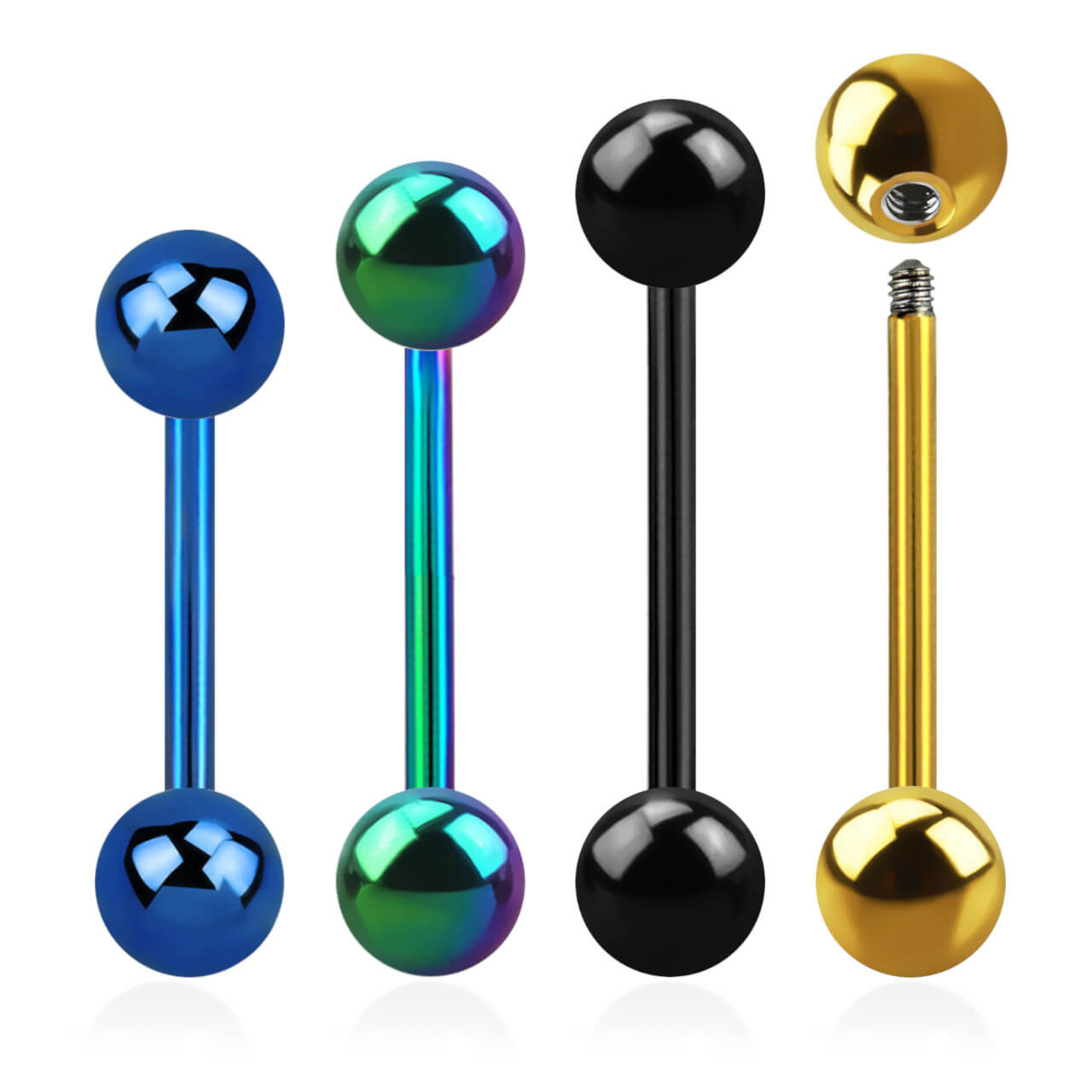 PBA16B6 Wholesale Assortment of 25 PVD plated 316L steel tongue barbells, Thickness 1.6mm, Ball size 6mm