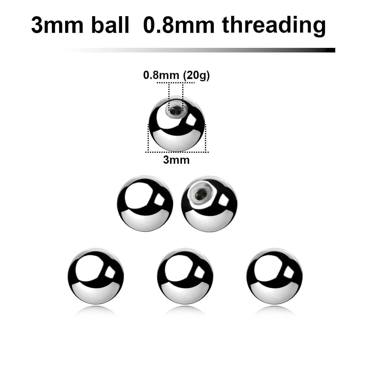 SYB08N3 Pack of 25 high polished surgical steel balls with 3mm diameter and a 0.8mm threading