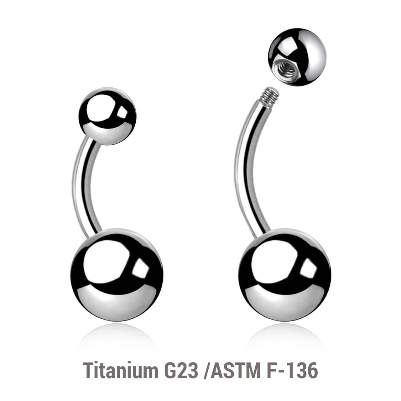 TBN16B58 Lot of 10 high polished G23 titanium belly bananas, Thickness 1.6mm, Ball size 5 + 8mm