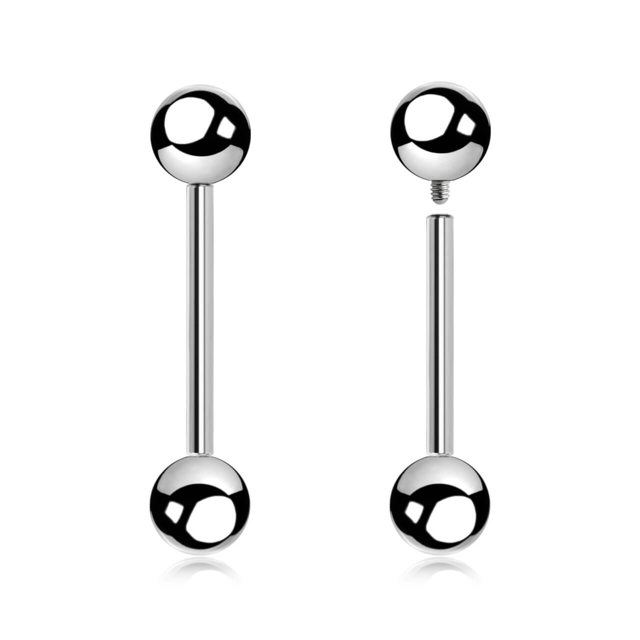 FBA16B6 Pack of 10 surgical steel internally threaded tongue barbells, Thickness 1.6mm, Ball size 6mm