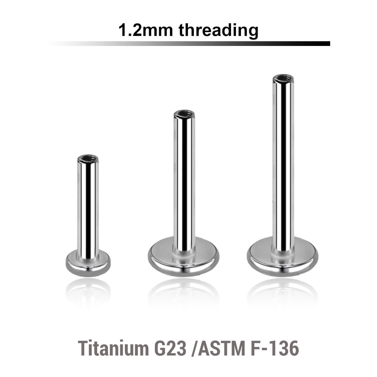 YYLB12N Pack of 10 internally threaded labret posts in high polished titanium, thickness 1.2mm YYLB12N Pack of 10 internally threaded labret posts in high polished titanium, thickness 1.2mm