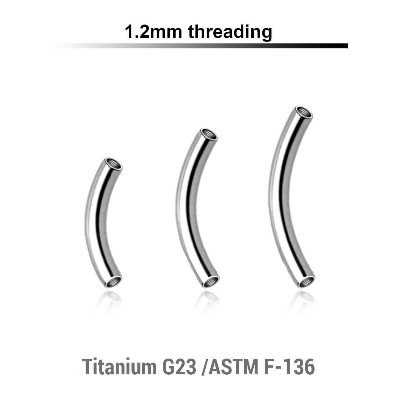 YYBN12N Pack of 10 internally threaded eyebrow banana posts in high polished titanium, thickness 1.2mm