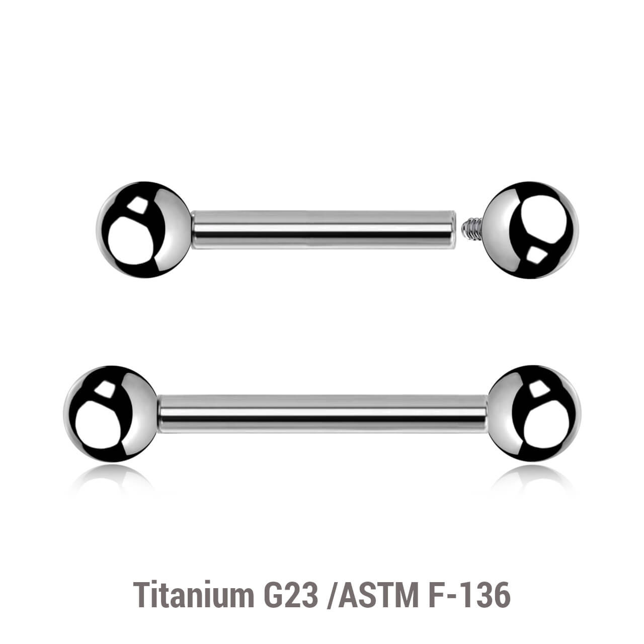 YBA12B3 Pack of 10 high polished titanium internally threaded barbells, Thickness 1.2mm, Ball size 3mm