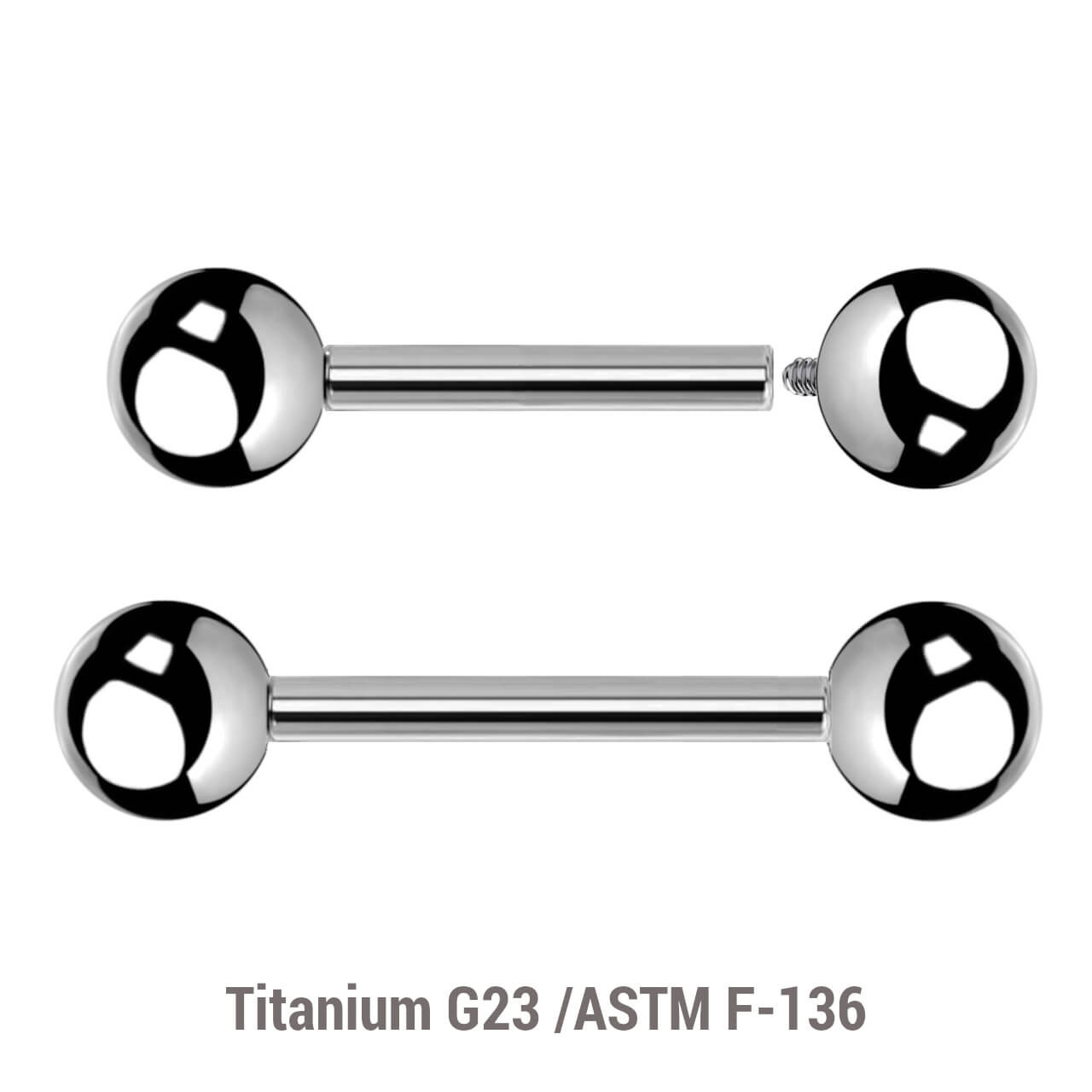 YBA12B4 Pack of 10 high polished titanium internally threaded eyebrow or helix barbells, Thickness 1.2mm, Ball size 4mm