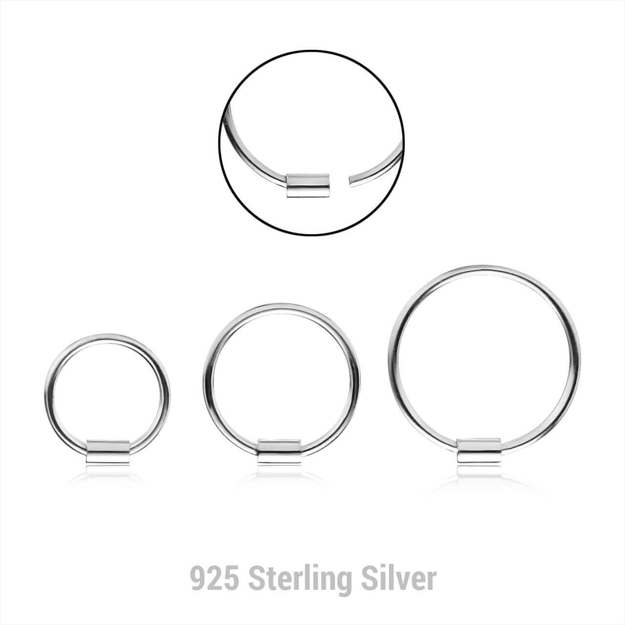 AHO06X Wholesale pack of 25 sterling silver endless nose hoops with short straight connection tube, thickness 0.7mm