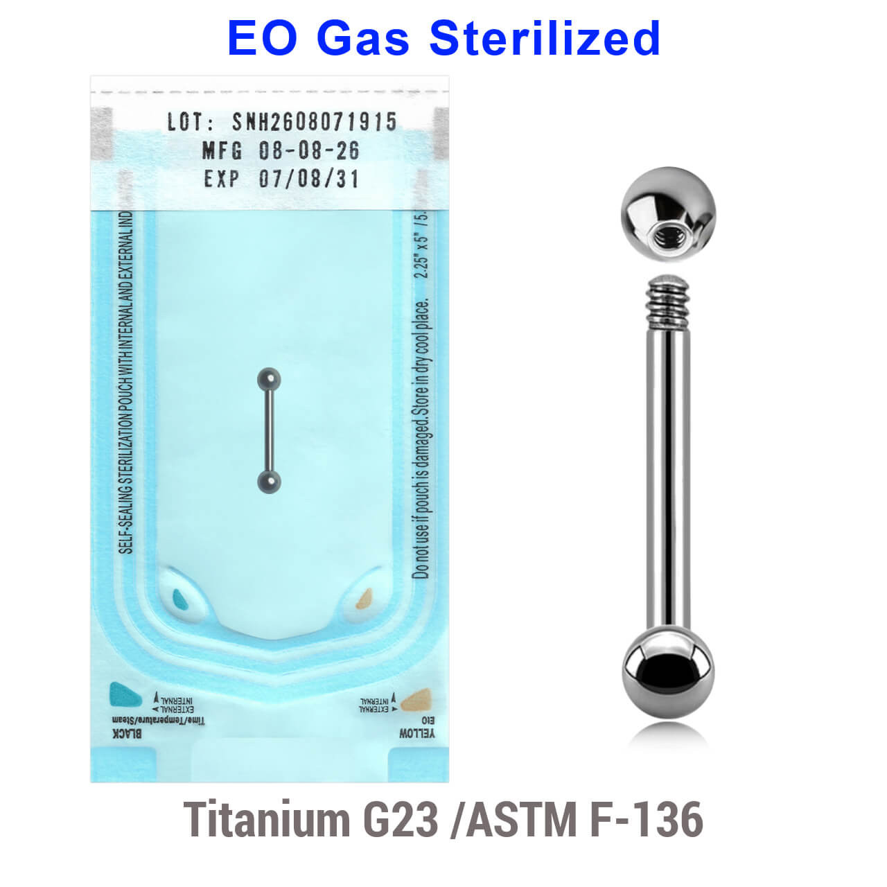 WBA12B3 Sterilized body jewelry lot of 10 titanium G23 eyebrow or helix barbells, Thickness 1.2mm, Ball size 3mm