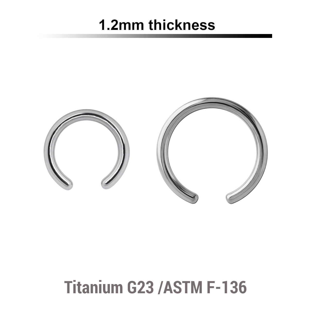 TYBC12N Piercing studio supplies: Pack of 25 pcs. ball closure rings posts in high polished titanium G23, thickness 1.2mm