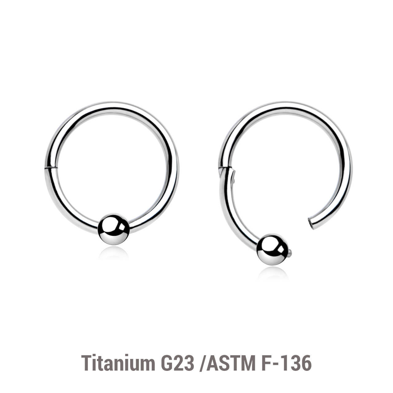 TBC12B3H Wholesale Pack of 5 Titanium G23 hinged ball closure rings, Thickness 1.2mm, Ball size 3mm