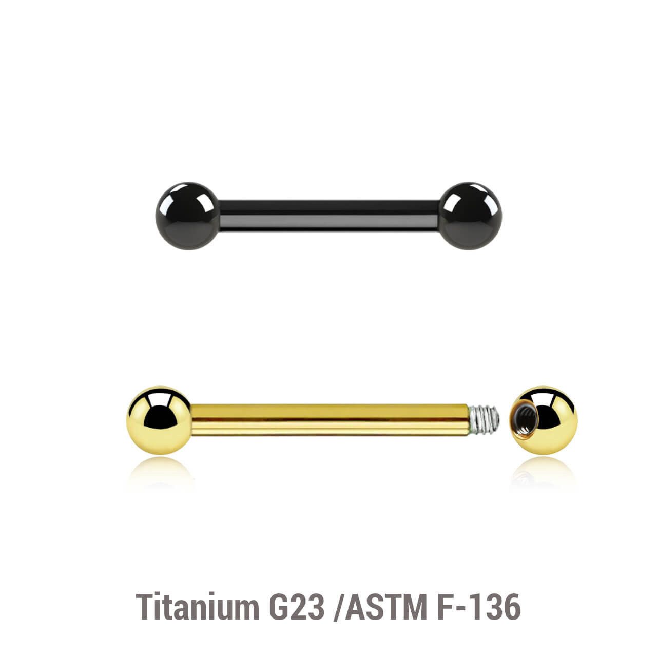 EBA12B25 Pack of 10 PVD plated Titanium G23 eyebrow or helix barbells, Thickness 1.2mm, Ball size 2.5mm