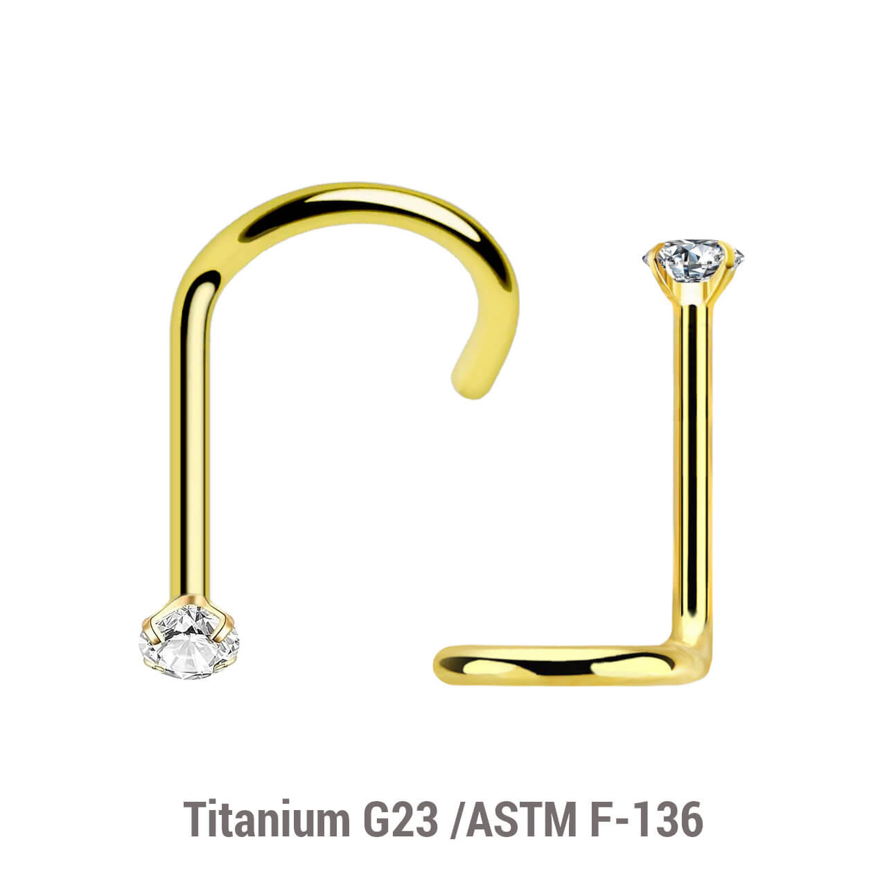 ENS08CZ2 Pack of 10 PVD plated Titanium G23 nose screws with 2mm prong set CZ stone, thickness 0.8mm ENS08CZ2 Pack of 10 PVD plated Titanium G23 nose screws with 2mm prong set CZ stone, thickness 0.8mm