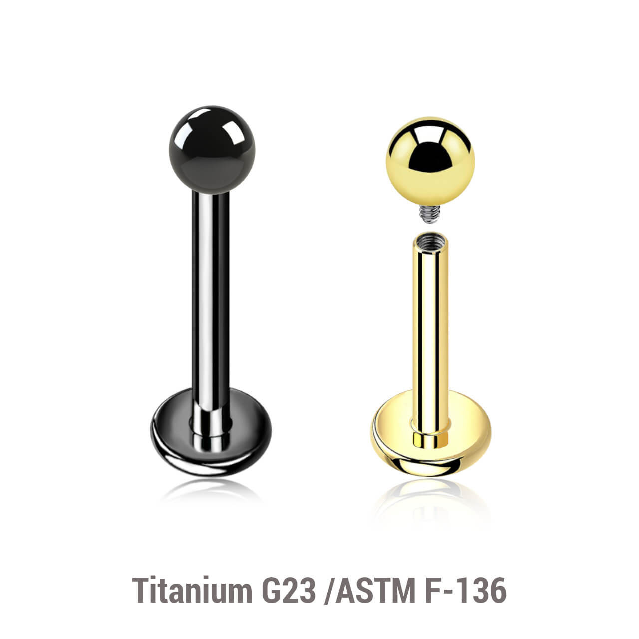 ULB12B3 Pack of 5 PVD plated titanium internally threaded labrets, Thickness 1.2mm, Ball size 3mm