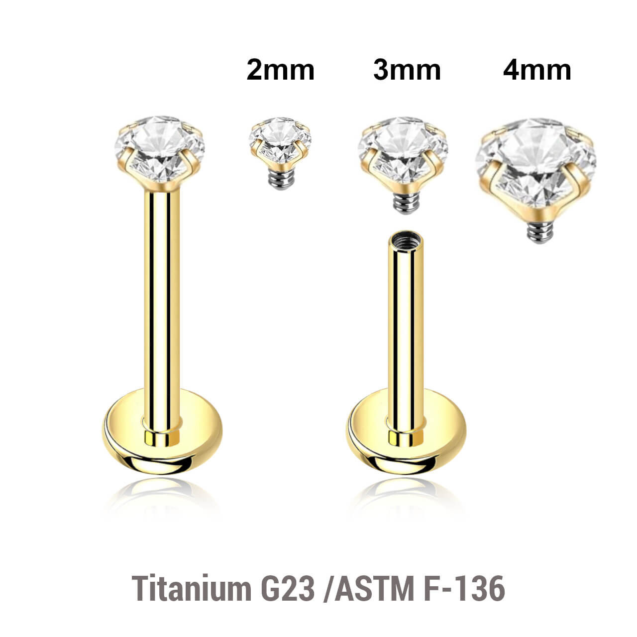 ULB12CZ Gold pvd plated titanium internally threaded labrets 16g w cz