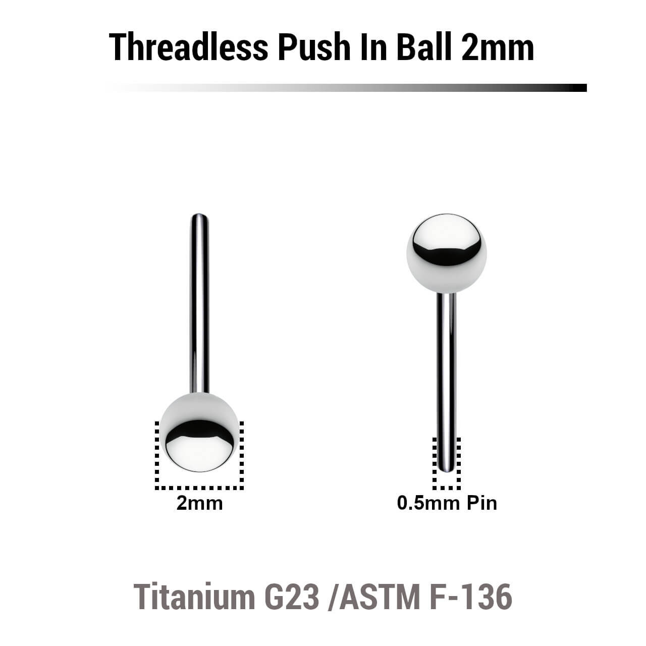 KYB05N2 Pack of 10 high polished titanium balls with 2mm diameter for threadless push in post