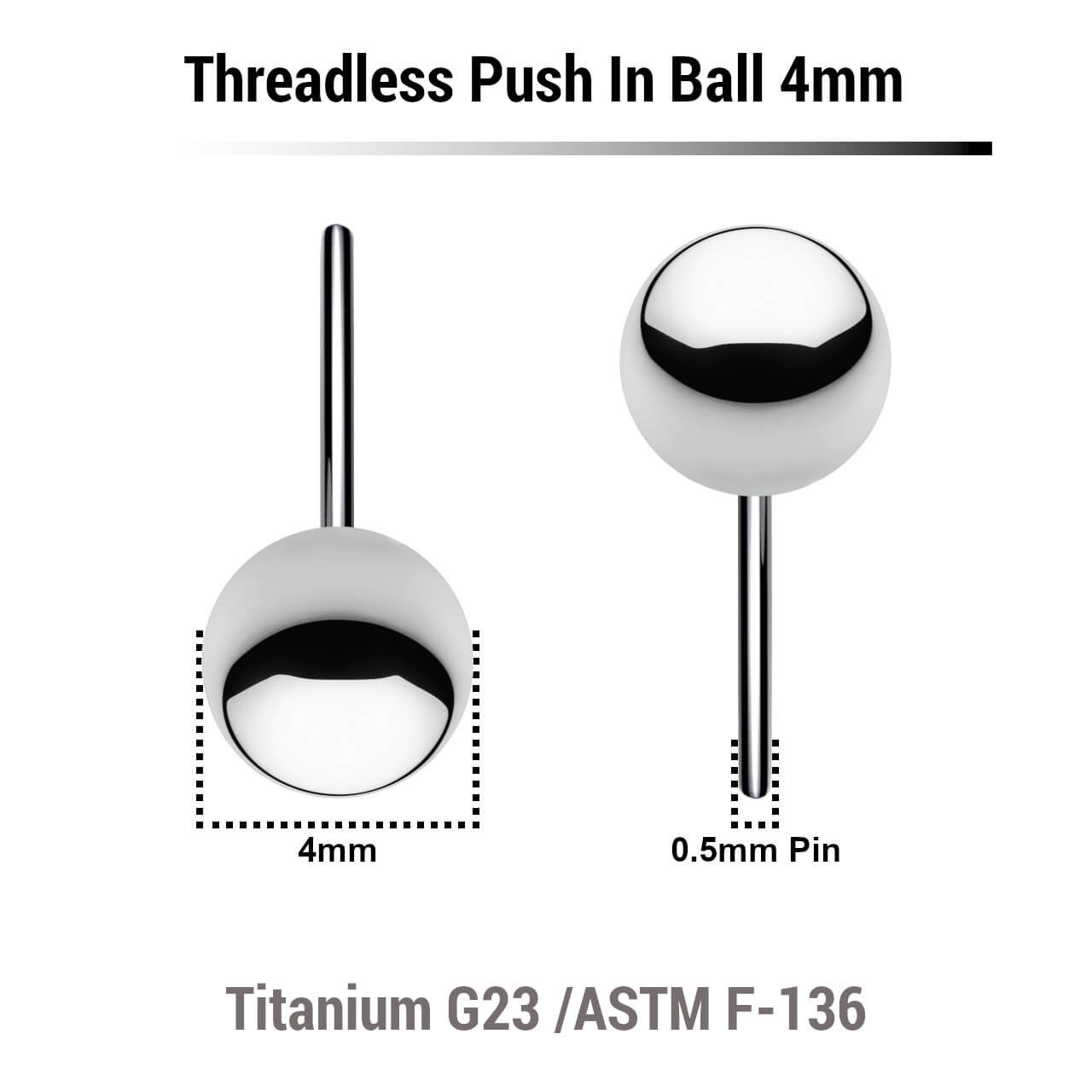 KYB05N4 Pack of 10 high polished titanium balls with 4mm diameter for threadless push in post KYB05N4 Pack of 10 high polished titanium balls with 4mm diameter for threadless push in post