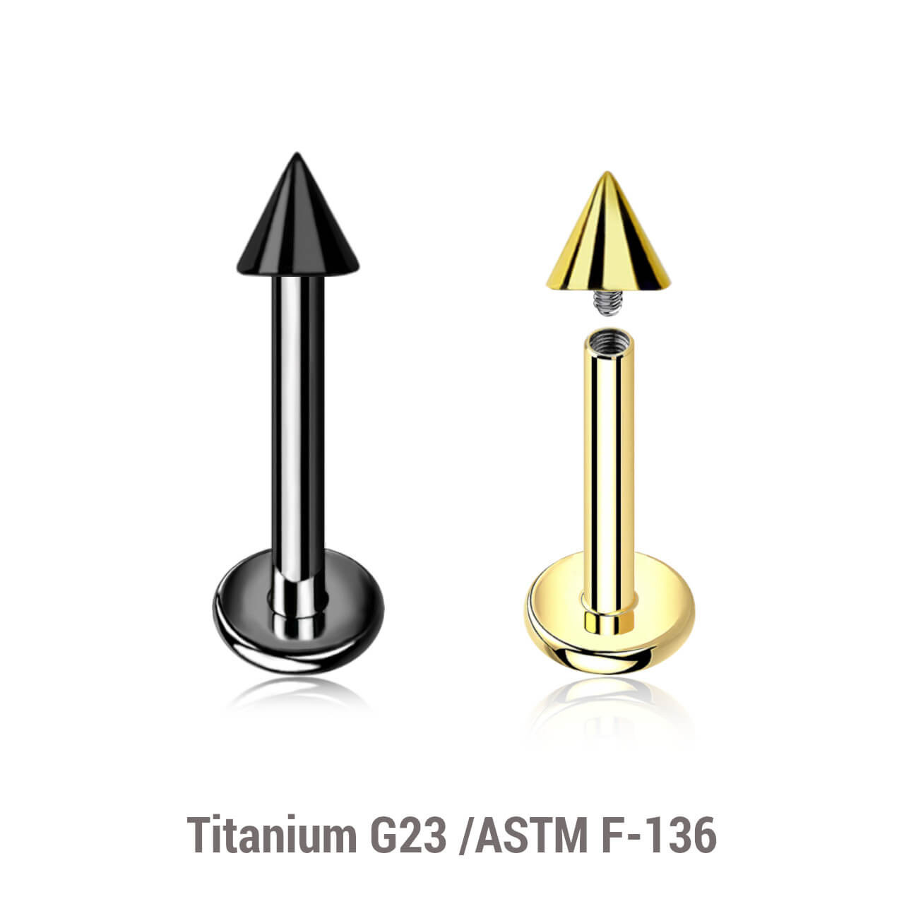 ULB12C3 Pack of 5 PVD plated titanium internally threaded labrets, Thickness 1.2mm, Cone size 3mm