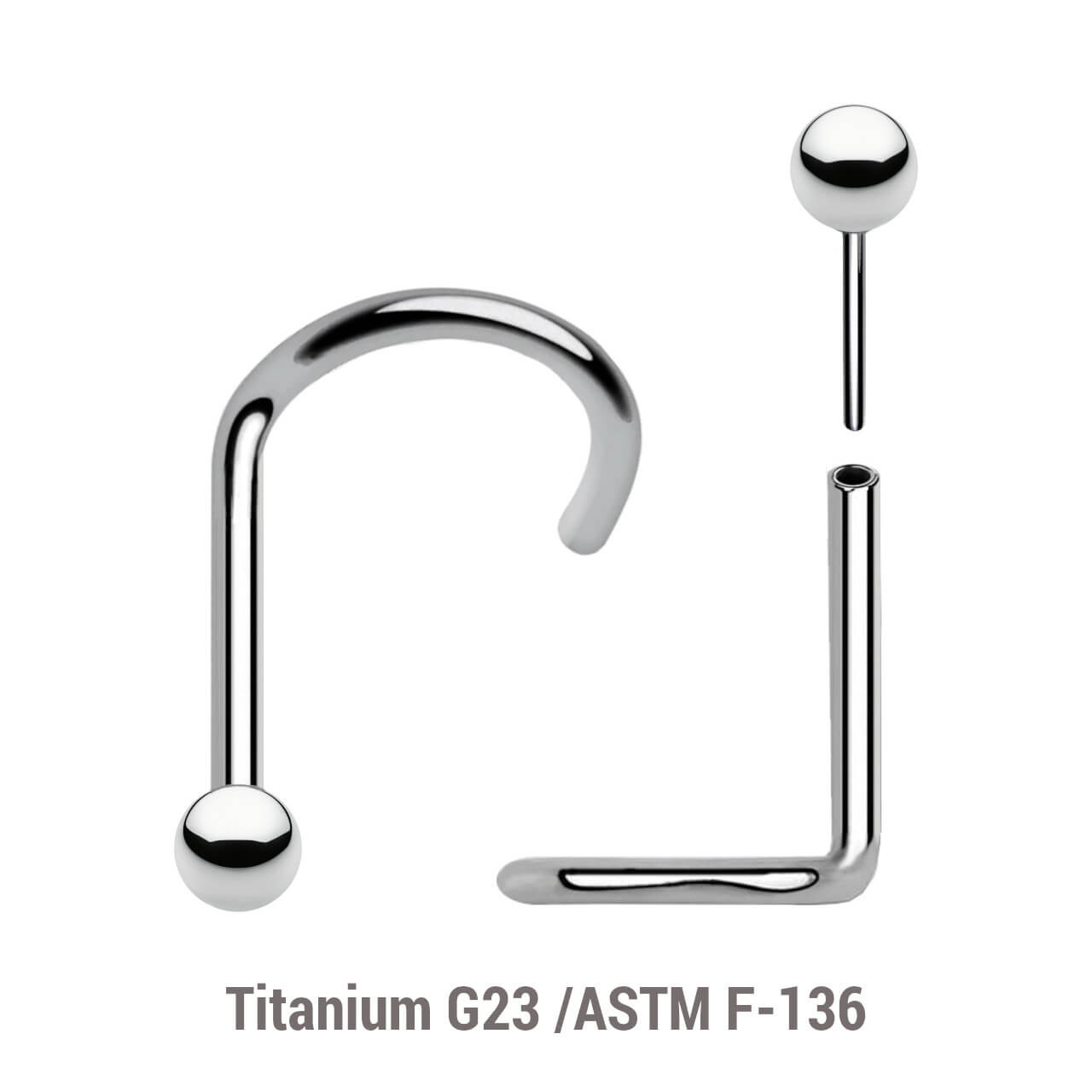 KNS08B Pack of 5 high polished titanium threadless nose screws in 0.8mm thickness with ball tops KNS08B Pack of 5 high polished titanium threadless nose screws in 0.8mm thickness with ball tops