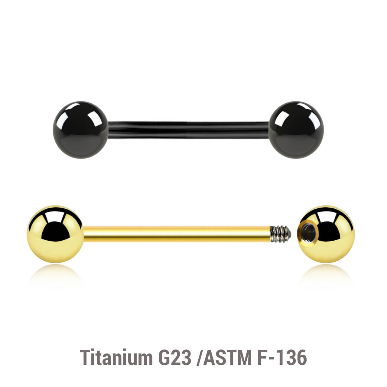 EBA16B5 Pack of 10 PVD plated Titanium G23 tongue barbells, Thickness 1.6mm, Ball size 5mm