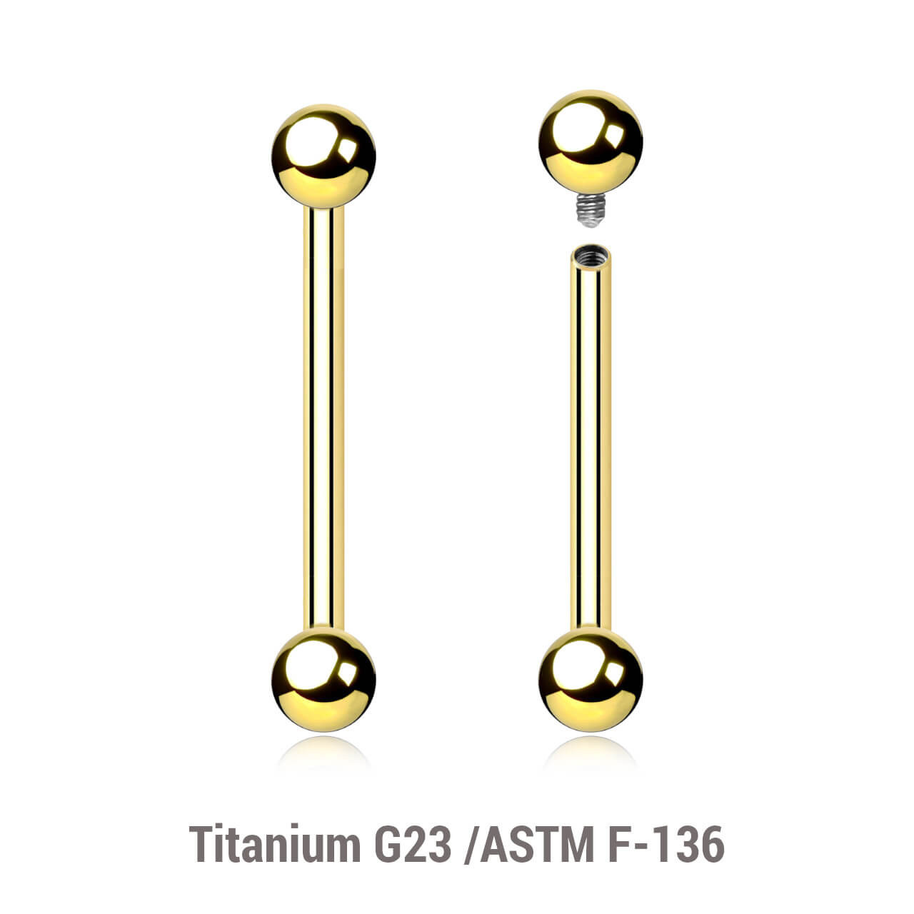 UBA16B4 Pack of 5 Gold PVD plated titanium internally threaded nipple barbells, Thickness 1.6mm, Ball size 4mm UBA16B4 Pack of 5 Gold PVD plated titanium internally threaded nipple barbells, Thickness 1.6mm, Ball size 4mm