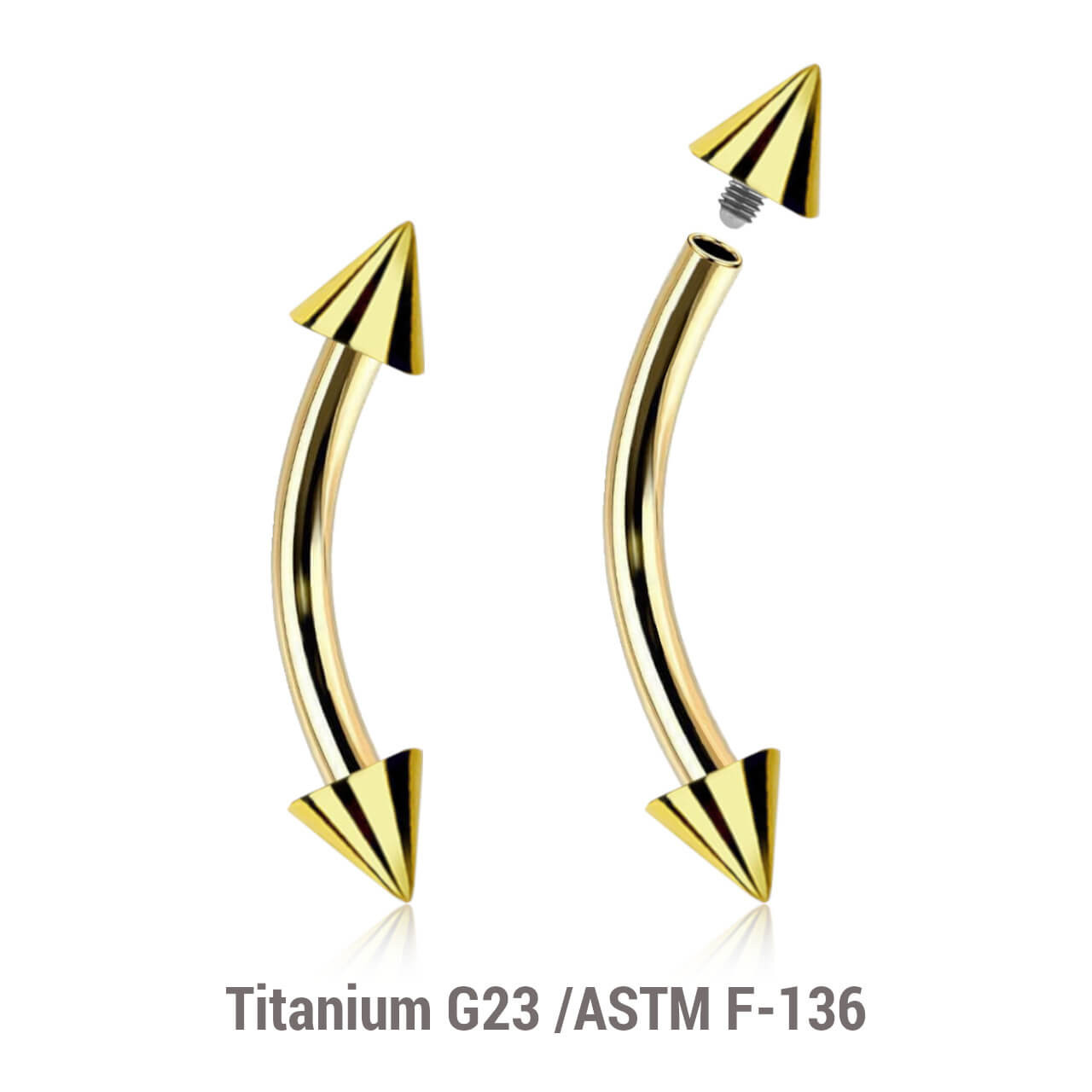 UBN12C3 Pack of 5 PVD plated titanium internally threaded eyebrow bananas, Thickness 1.2mm, Cone size 3mm UBN12C3 Pack of 5 PVD plated titanium internally threaded eyebrow bananas, Thickness 1.2mm, Cone size 3mm