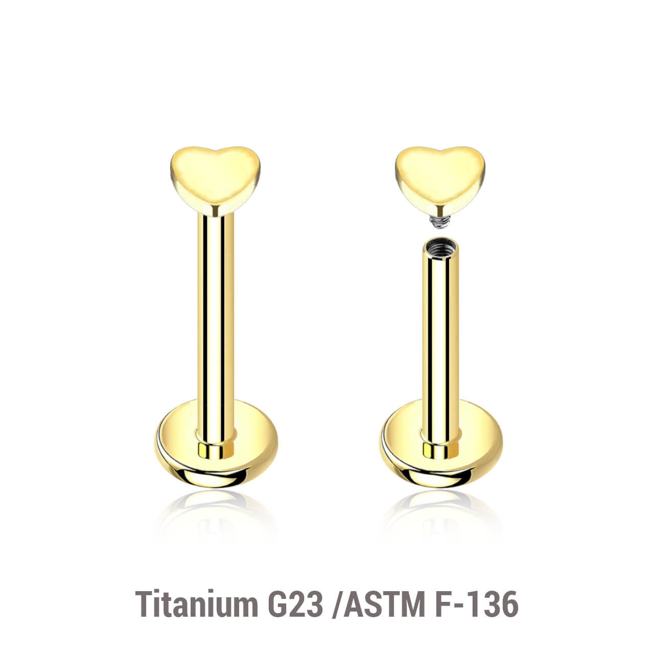 ULB12H3 Pack of 5 high polished titanium internally threaded labrets, Thickness 1.2mm, with 3mm flat heart tops ULB12H3 Pack of 5 high polished titanium internally threaded labrets, Thickness 1.2mm, with 3mm flat heart tops