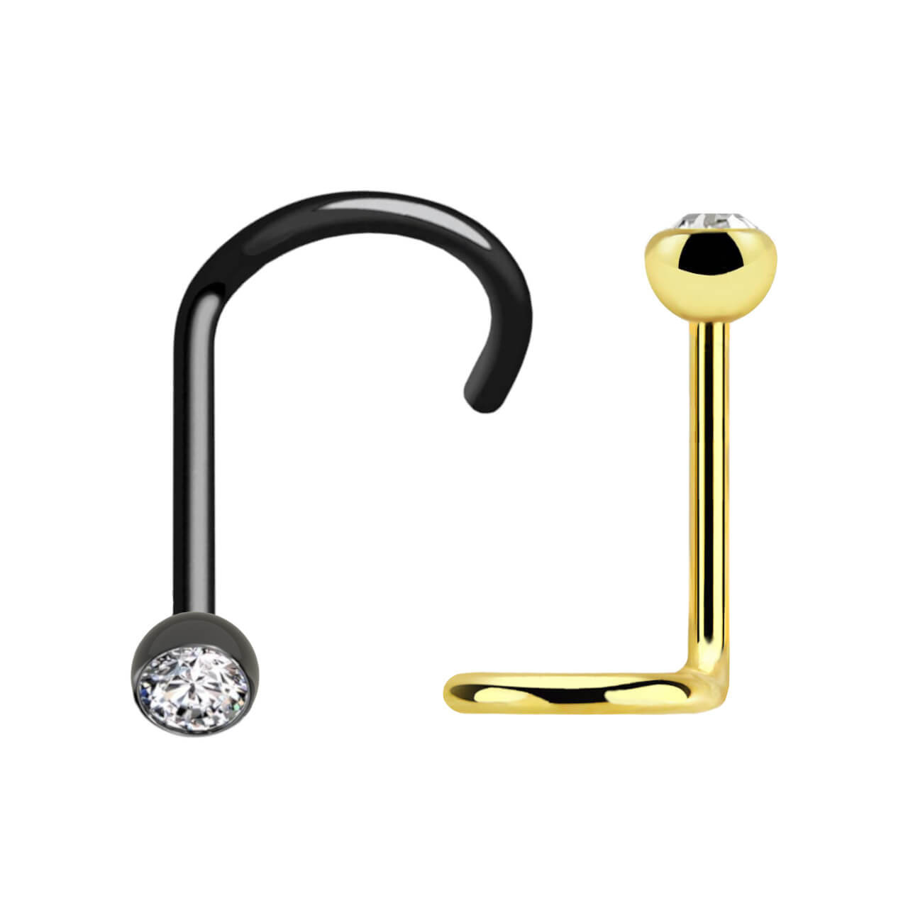 PNS08BJ25 Wholesale Nose Jewelry Lot of 10 PVD plated 316L steel nose screws with 2.5mm rounded top with bezel set crystal, thickness 0.8mm