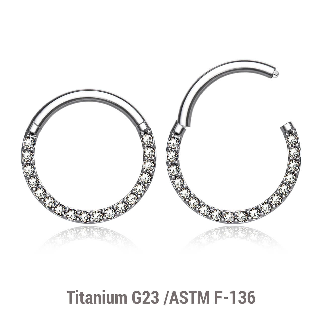 TSG12HCZB Wholesale Pack of 5 Titanium G23 hinged septum segment rings with forward facing prong set CZ, Thickness 1.2mm
