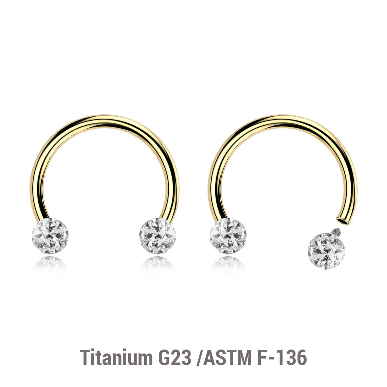 UCB12BF3 Pack of 5 PVD plated titanium internally threaded circular barbells, Thickness 1.2mm, with two 3mm multi-crystal balls with epoxy resin cover UCB12BF3 Pack of 5 PVD plated titanium internally threaded circular barbells, Thickness 1.2mm, with two 3mm multi-crystal balls with epoxy resin cover