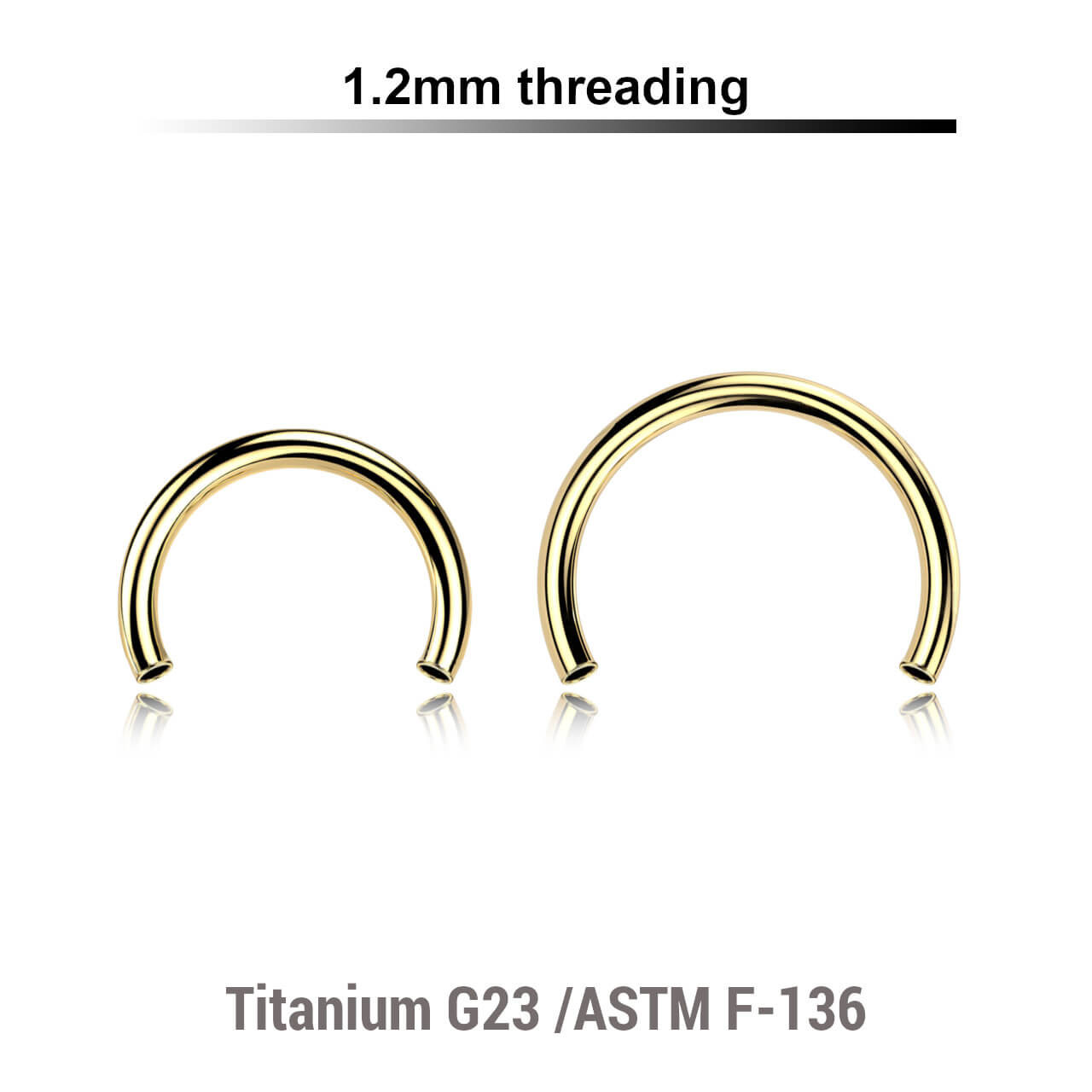 UYCB12N Pack of 5 internally threaded circular barbell posts in PVD plated titanium, thickness 1.2mm UYCB12N Pack of 5 internally threaded circular barbell posts in PVD plated titanium, thickness 1.2mm