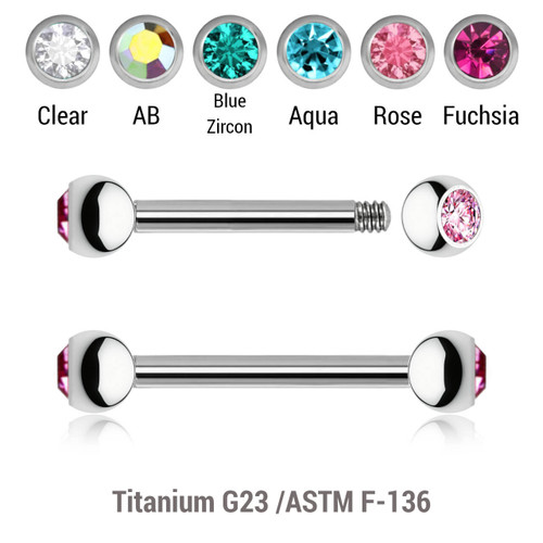 TBA12BJ3 Pack of 10 Titanium eyebrow barbells, Thickness 1.2mm, with two 3mm bezel set crystal balls