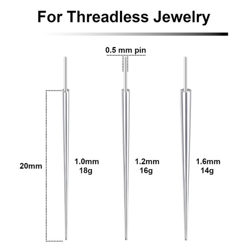 NPIKXN Pack of 25 Surgical steel Insertion Pins for threadless threaded body jewelry, length 20mm NPIKXN Pack of 25 Surgical steel Insertion Pins for threadless threaded body jewelry, length 20mm
