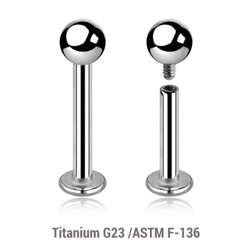 YLB16B4 Pack of 10 high polished titanium internally threaded labrets, Thickness 1.6mm, Ball size 4mm