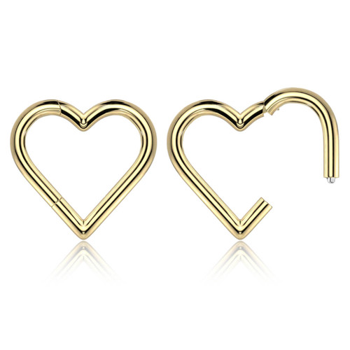PSG12HX01 Pack of 5 PVD plated 316L steel hinged segment rings in heart shape, Thickness 1.2mm