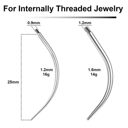 NPICXN Pack of 25 Surgical steel curved Insertion Pins for internally threaded body jewelry, length 25mm