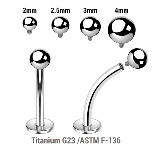 YCL12B Pack of 10 high polished titanium internally threaded curved labrets, Thickness 1.2mm, with Ball
