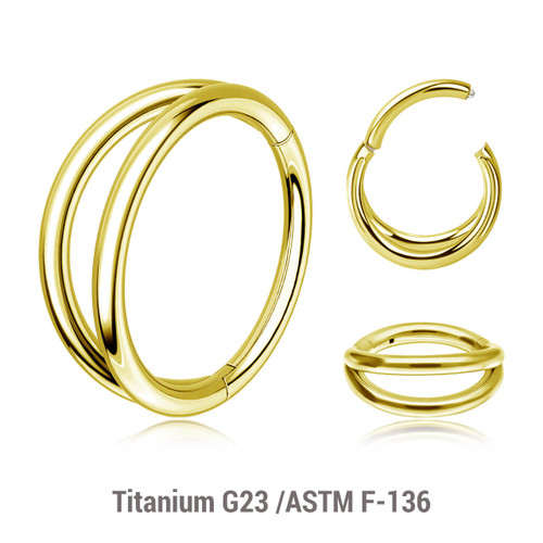 ESG12HX08 Pack of 5 Gold PVD plated Titanium hinged segment rings with a double hoop design, Thickness 1.2mm