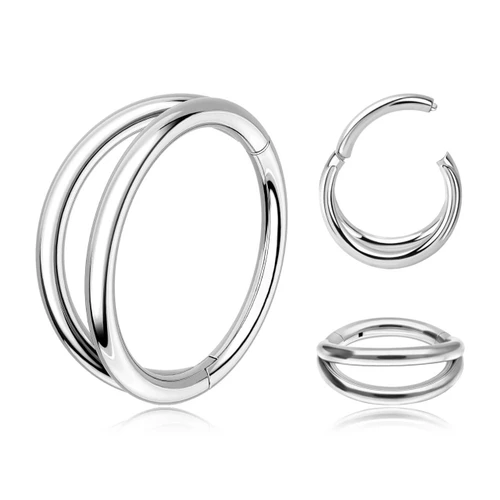 SSG12HX08 Pack of 5 surgical steel hinged segment rings with a double hoop design, Thickness 1.2mm