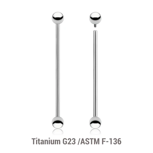 YBA16B5I Pack of 10 high polished titanium internally threaded Industrial barbells, Thickness 1.6mm, Ball size 5mm
