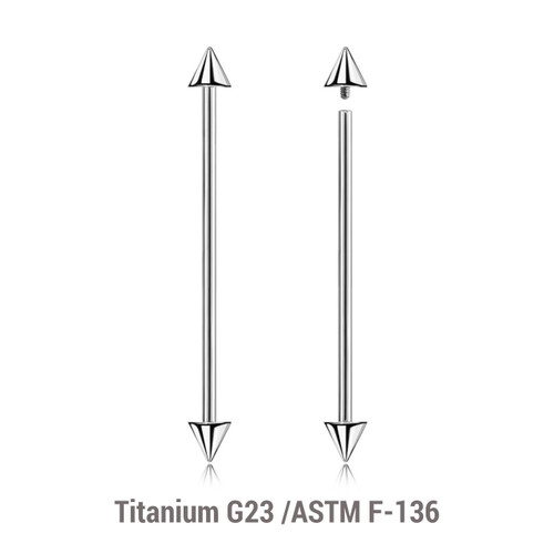 YBA16C5I Pack of 10 high polished titanium internally threaded Industrial barbells, Thickness 1.6mm, Cone size 5mm