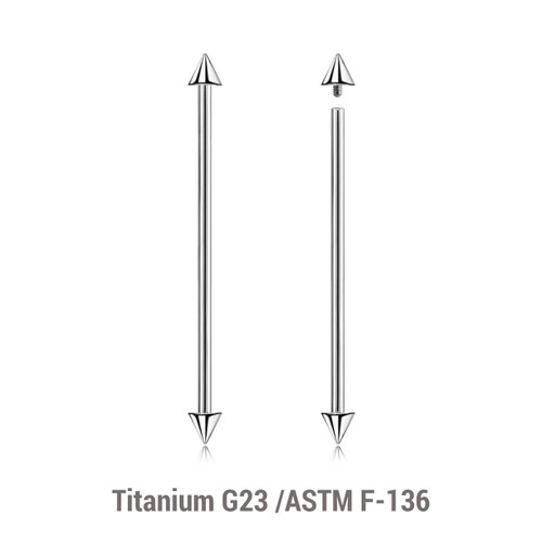 YBA16C4I Pack of 10 high polished titanium internally threaded Industrial barbells, Thickness 1.6mm, Cone size 4mm
