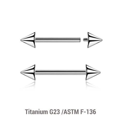 YBA16C5 Pack of 10 high polished titanium internally threaded nipple barbells, Thickness 1.6mm, Cone size 5mm