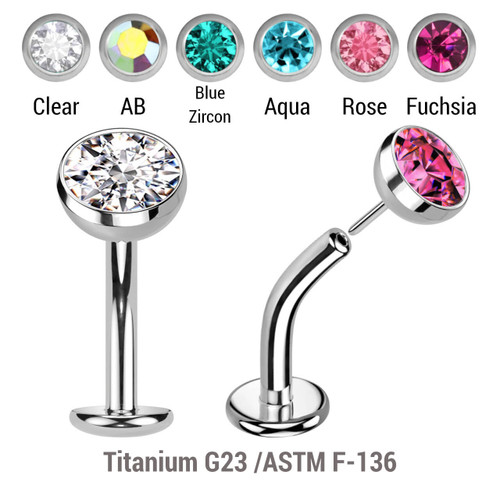 KCL16JH Pack of 5 high polished titanium threadless floating belly labrets with convex base plate, Thickness 1.6mm with flat jewel ball top