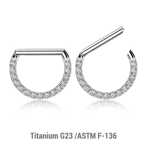 TSG12HX12 Pack of 5 Titanium hinged segment rings in D shape with forward facing prong set CZs