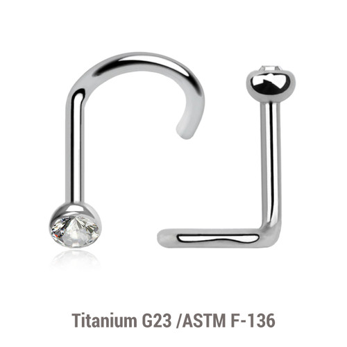 TNS01BJ25 Pack of 10 Titanium G23 nose screws with 2.5mm rounded top with bezel set crystal, thickness 1mm