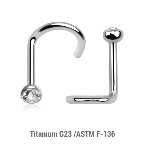 TNS01BJ25 Pack of 10 Titanium G23 nose screws with 2.5mm rounded top with bezel set crystal, thickness 1mm