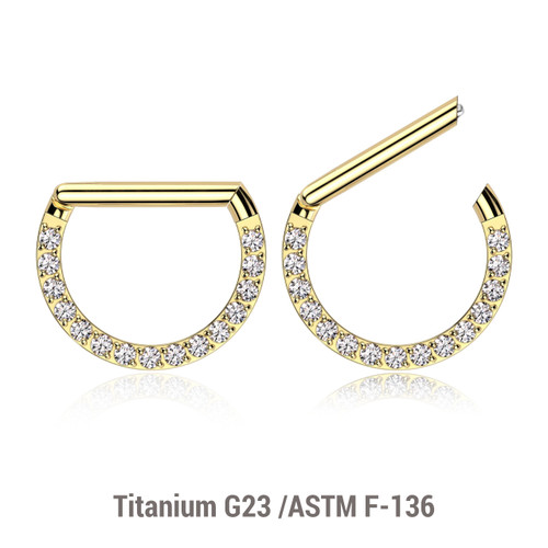 ESG12HX12 Pack of 5 Gold PVD plated titanium hinged segment rings in D shape with forward facing prong set CZs