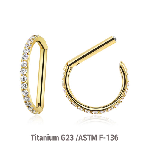 ESG12HX11 Pack of 5 Gold PVD plated titanium hinged segment rings in D shape with outward facing prong set CZs