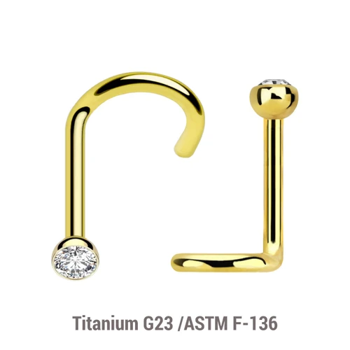 ENS01BJ25 Pack of 10 PVD plated Titanium G23 nose screws with 2.5mm rounded top with bezel set crystal, thickness 1mm