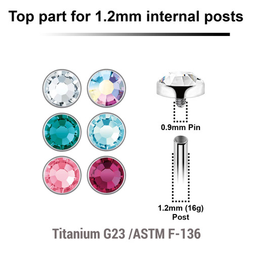 YTP12FJ4 Pack of 10 Titanium Internally threaded flat disk labret tops with bezel set crystal, size 4mm, internal thread size 0.9mm