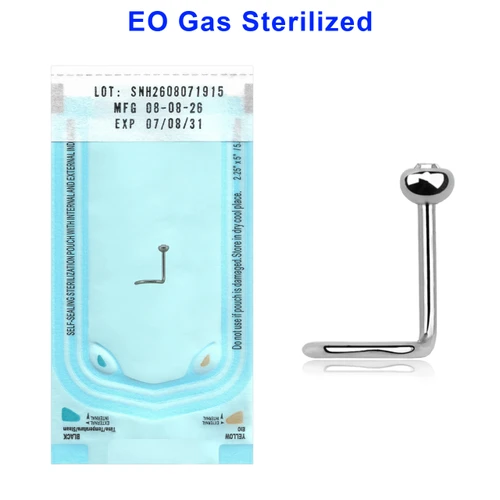 ZNS08BJ25 Sterilized body piercing pack of 10 surgical steel nose screws with 2.5mm ball shaped top with bezel set crystal, thickness 0.8mm
