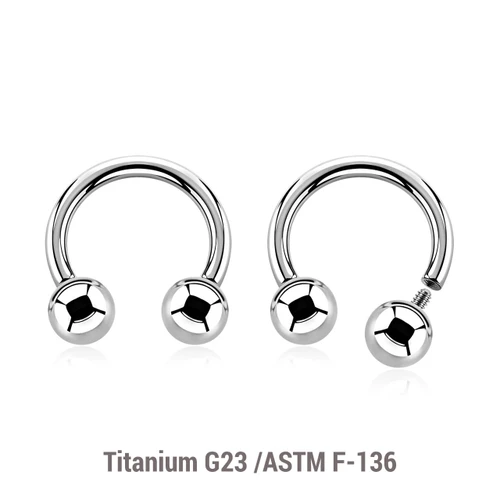 YCB16B5 Pack of 10 high polished Titanium ASTM F-136 internally threaded circular barbells, Thickness 1.6mm, Ball size 5mm